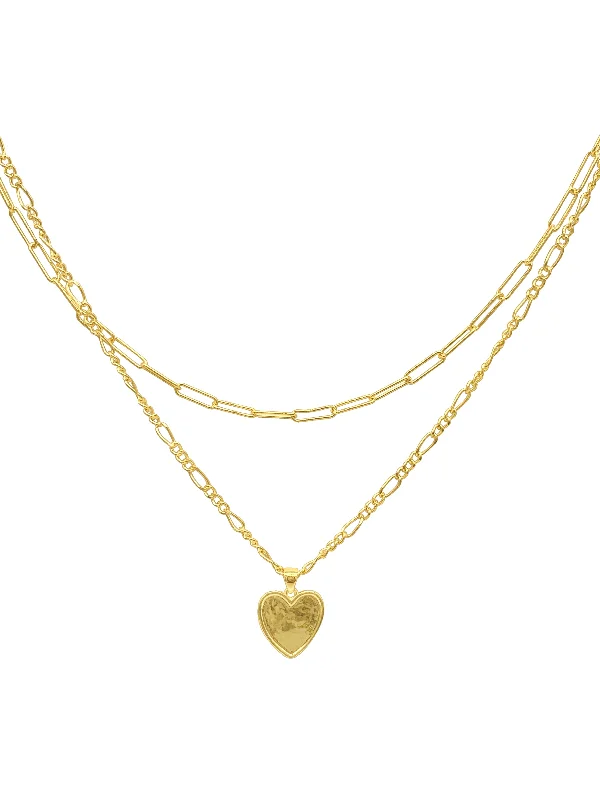 Women's astrology necklaces-Adornia Paper Clip and Figaro Heart Chain Set gold