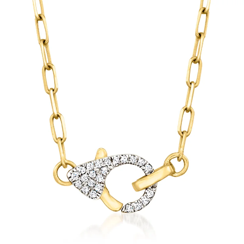 Women's gold-plated necklaces-Ross-Simons Pave Diamond Paper Clip Link Necklace in 14kt Yellow Gold