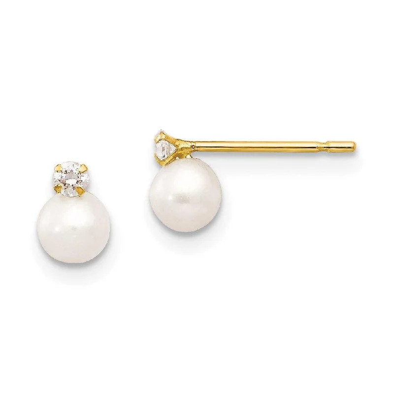 Women's fingerprint earrings-Madi K Kid's 14k  5-6mm Near Round FW Cultured Pearl CZ Post Earrings