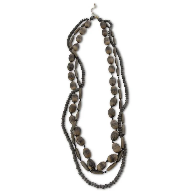 Women's pet memorial necklaces-38" Bead Three Strand Necklace In Black & Gray