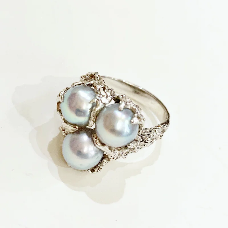 Women's anniversary rings-Estate Collection Ring - 14K White Gold Custom Made Pearl