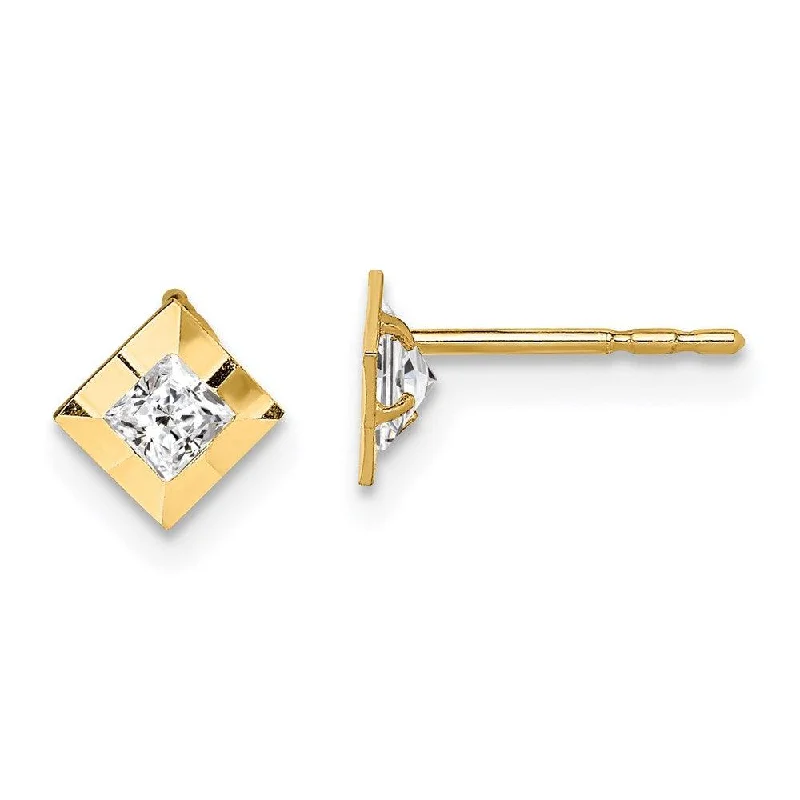 Women's Mother's Day earrings-Madi K Kid's 14k  CZ Square Post Earrings