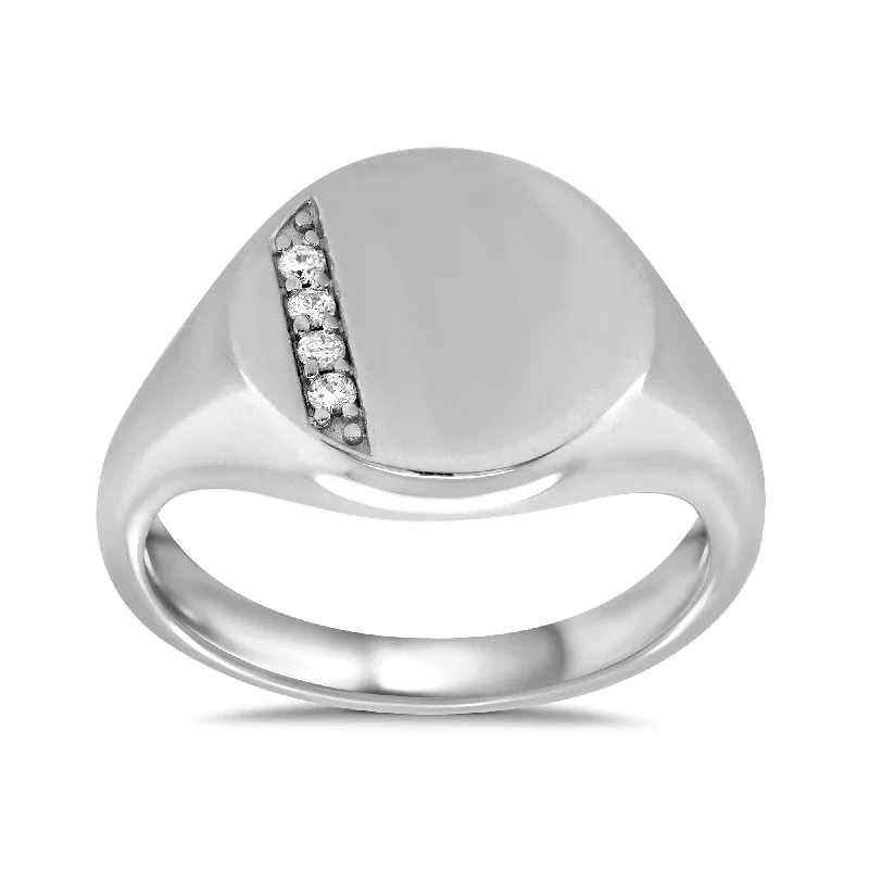 Women's sterling silver rings-9K White Gold Mens Diamond Signet Ring