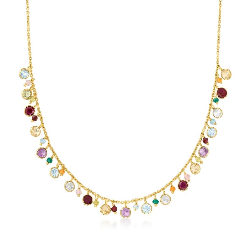 Women's heart-shaped necklaces-Ross-Simons Multi-Gemstone Necklace in 18kt Gold Over Sterling