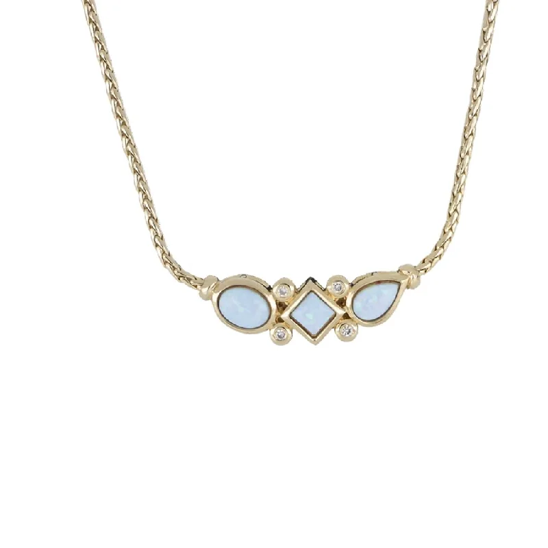 Women's wedding necklaces-John Medeiros : Opalas Do Mar 3 Blue Opal Necklace With CZ Gold 16-19” Chain