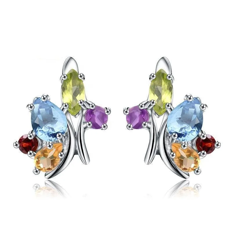 Women's geometric rings-Flower Multicolor Gemstone Stud Earring