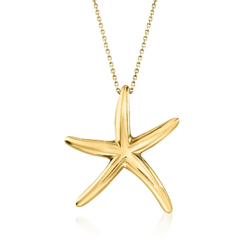 Custom women's necklaces-Ross-Simons Italian 18kt Yellow Gold Starfish Drop Necklace