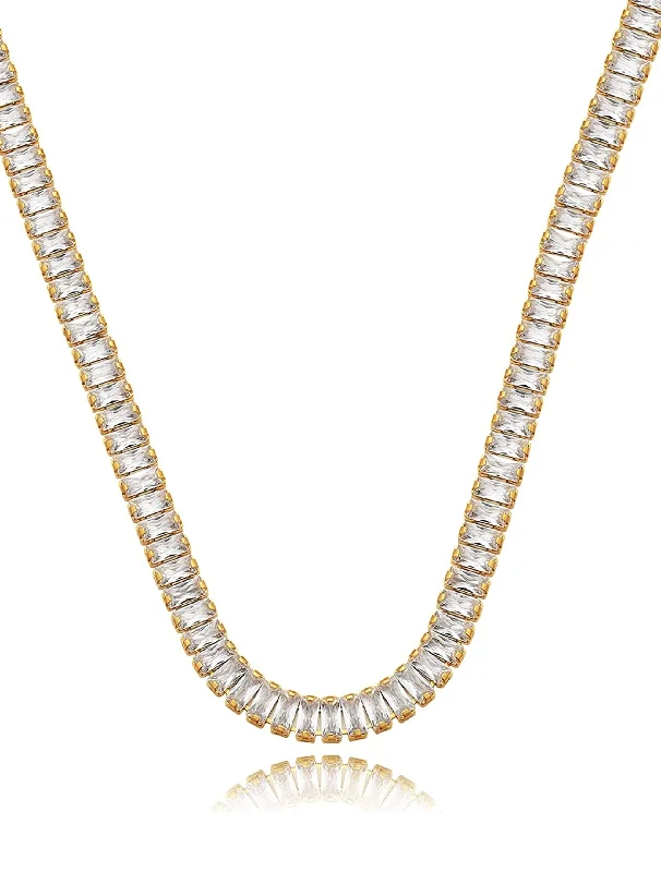 Women's diamond necklaces-18k Gold Cz Tennis Necklace