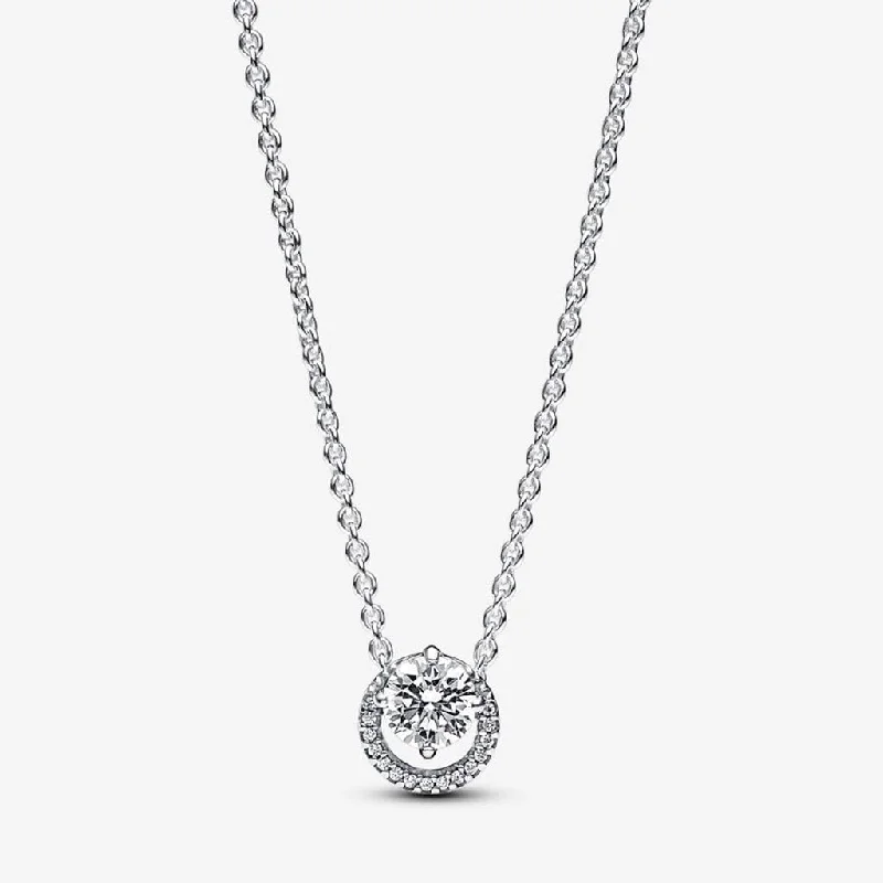 Women's eco-friendly necklaces-PANDORA : Sparkling Round Halo Pendant Collier Necklace - Sterling Silver