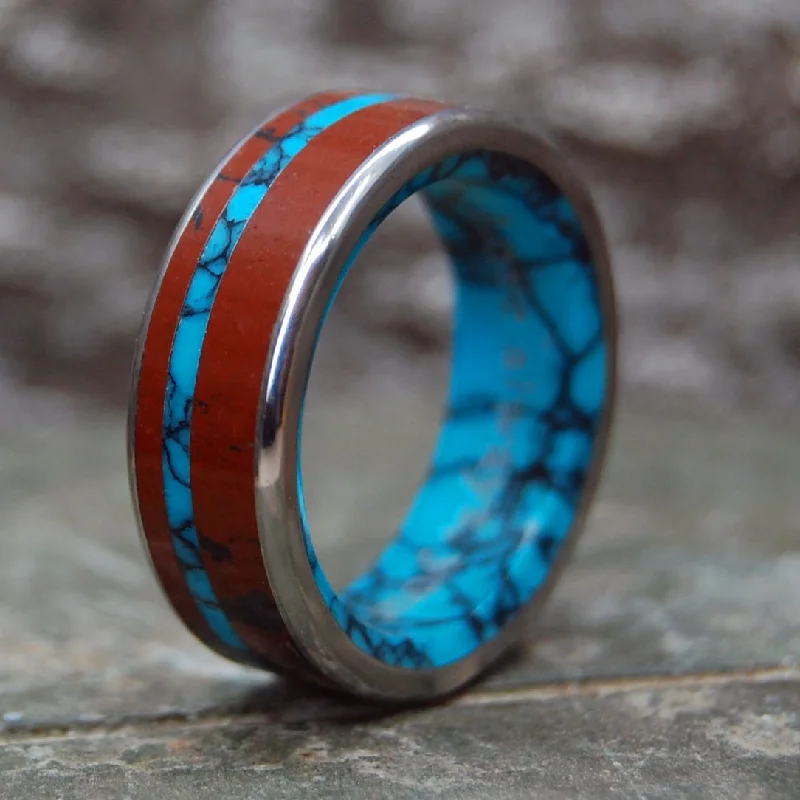 Women's luxury brand rings-Rococo | Men's Turquoise, Brown Jasper & Titanium Wedding Ring