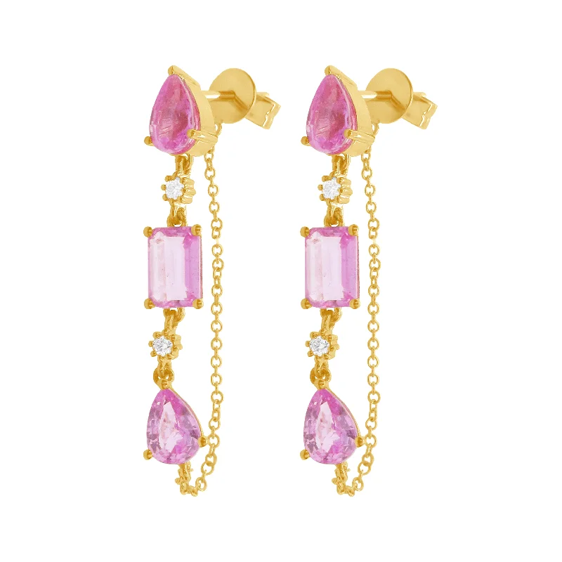 Women's silver-plated earrings-14K GOLD DIAMOND PINK SAPPHIRE SIERRA EARRINGS