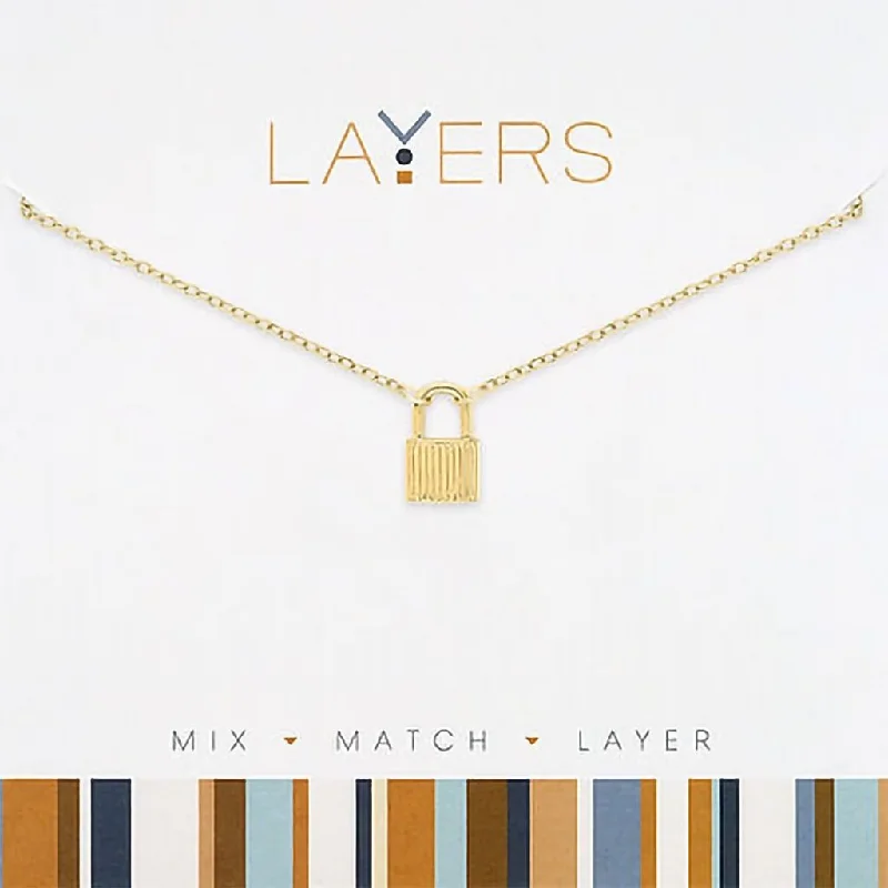 Women's exclusive necklaces-Center Court : Gold Padlock Layers Necklace