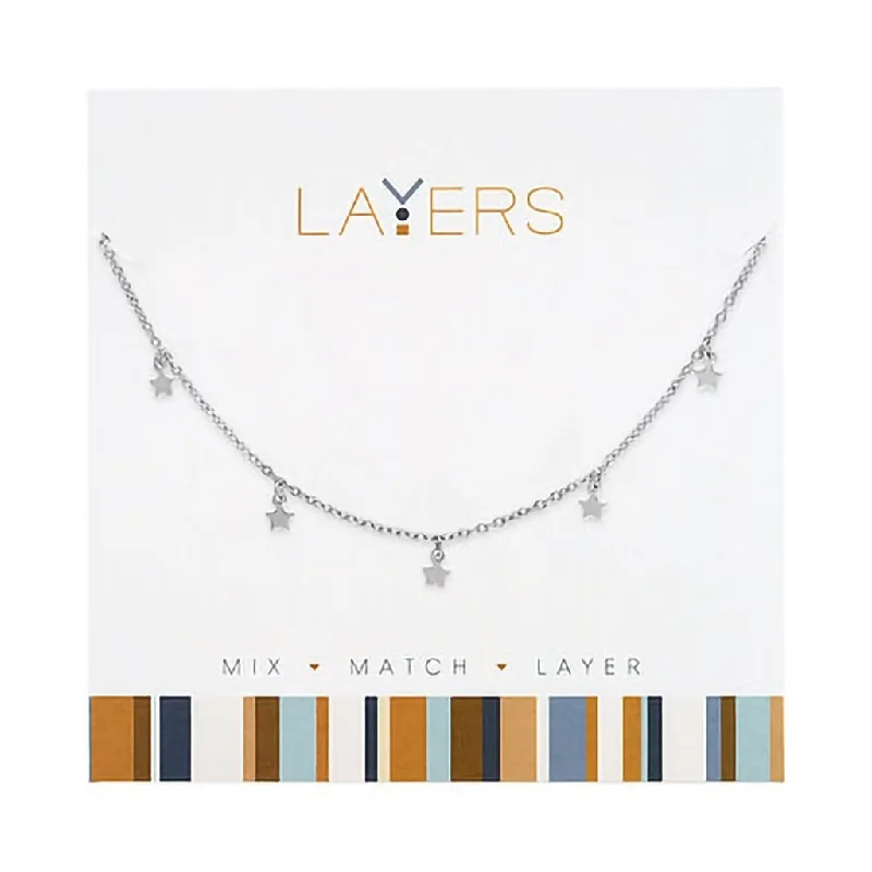 Affordable women's necklaces-Center Court : Silver Mini Stars Layers Necklace