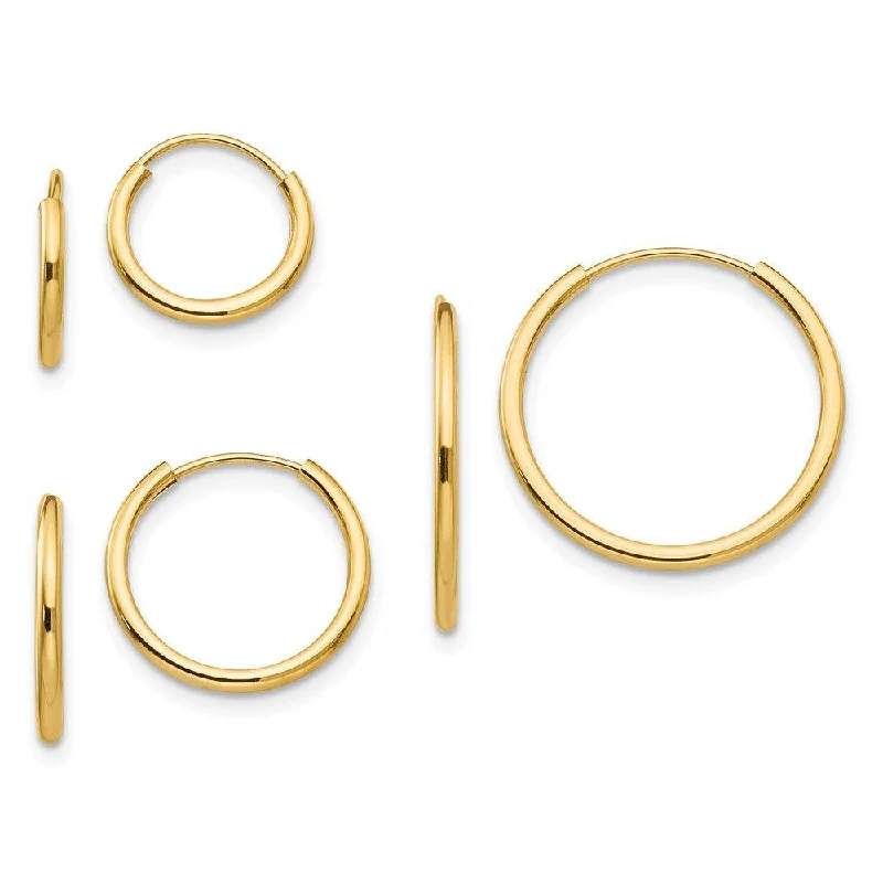 Minimalist women's earrings-Madi K Kid's 14k  Polished Endless Hoop 3 Pair Earring Set