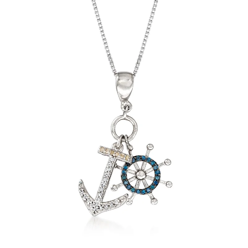 Women's travel necklaces-Ross-Simons Multicolored Diamond Anchor and Wheel Necklace in Sterling Silver