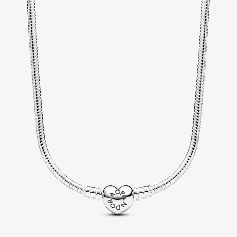 Luxury women's necklaces-PANDORA : Pandora Moments Heart Clasp Snake Chain Necklace - Sterling Silver