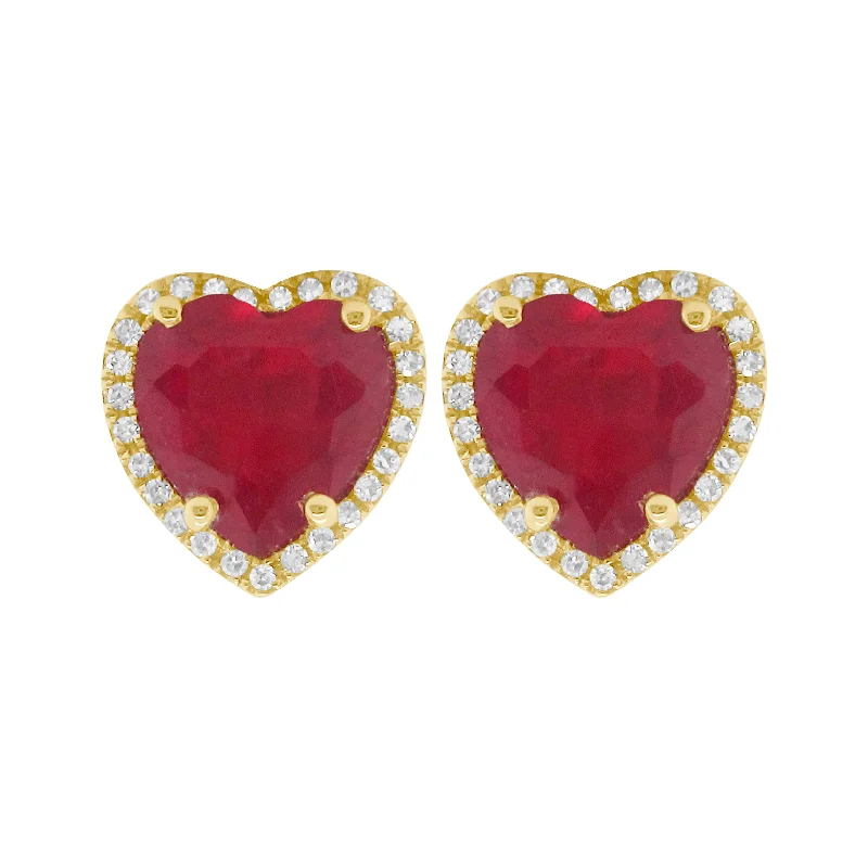 Women's threader earrings-14K GOLD DIAMOND RUBY RAE HEART STUDS