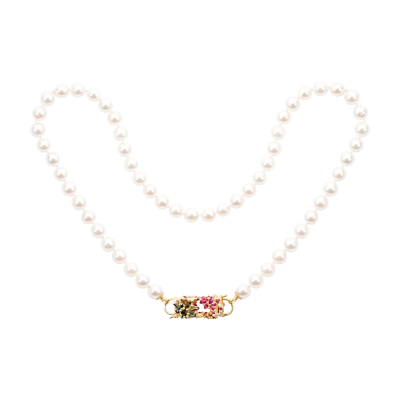 Women's symbolic necklaces-Rainbow Fontaine Box Clasp Pearl Necklace - 11296