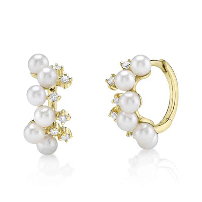 Women's formal earrings-14K GOLD DIAMOND PEARL BECCA HUGGIES