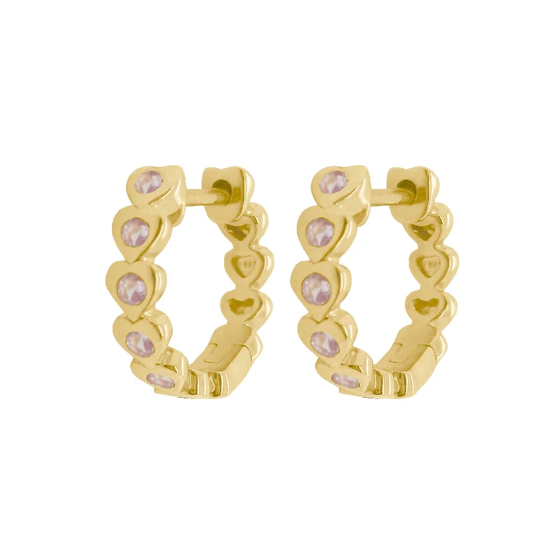 Women's casual earrings-14K GOLD PINK SAPPHIRE HANA HEART HUGGIES