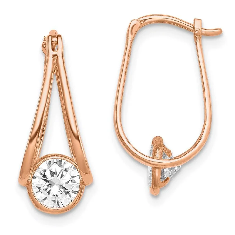 Women's gemstone earrings-10K Rose Gold Polished CZ Hoop Earrings