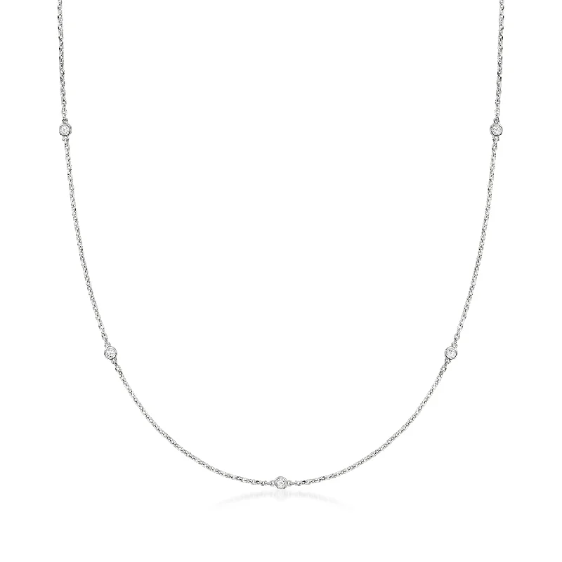 Women's ethical necklaces-Ross-Simons Lab-Grown Diamond Station Necklace in Sterling Silver