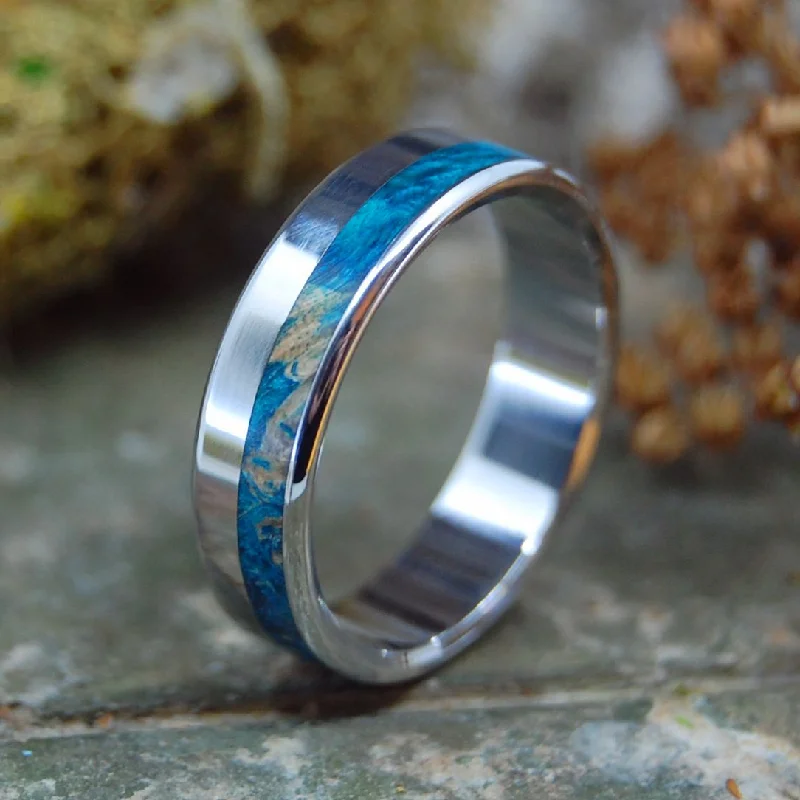 Women's wedding rings-Beluga | Men's Blue Box Elder & Inox Steel Wedding Ring