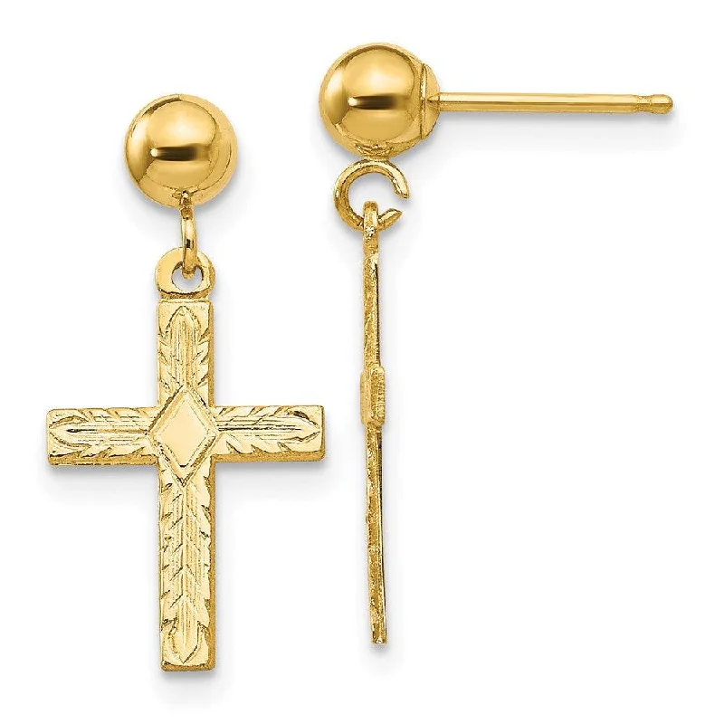 Women's crystal earrings-14k Polished & Textured Cross Earrings