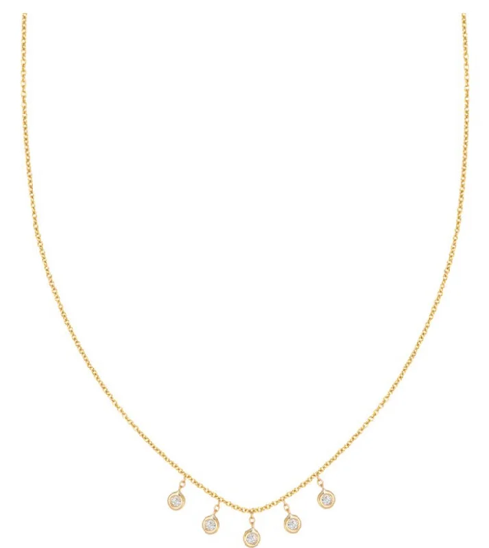 Women's star necklaces-Five Bezel-Set Diamond Dangle Necklace Yellow Gold