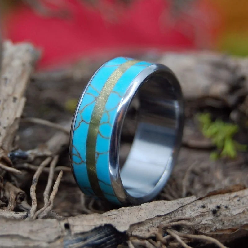 Women's minimalist rings-Cat Eye | Men's Tiger Eye Stone, Tibetan Turquoise & Titanium Wedding Ring