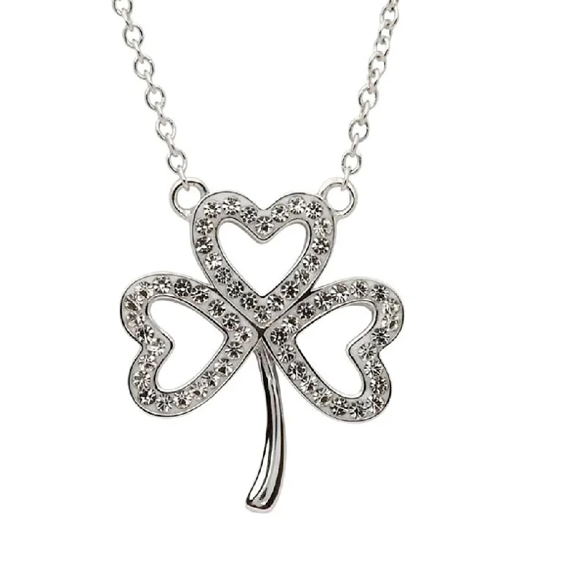 Women's custom engraving necklaces-Shanore : Open Shamrock Necklace Embellished With Crystals