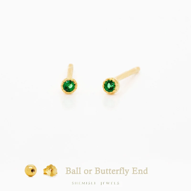 Women's pet memorial earrings-Super Tiny Emerald CZ Stone Studs, Unisex, Gold, Silver SHEMISLI - SS232 Butterfly End, SS965 Screw Ball End (Type A)