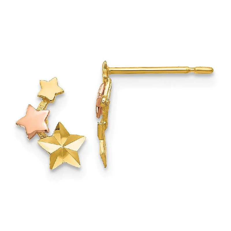 Women's gemstone earrings-Madi K Kid's 14k Yellow & Rose Gold  D/C  Star Post Earrings