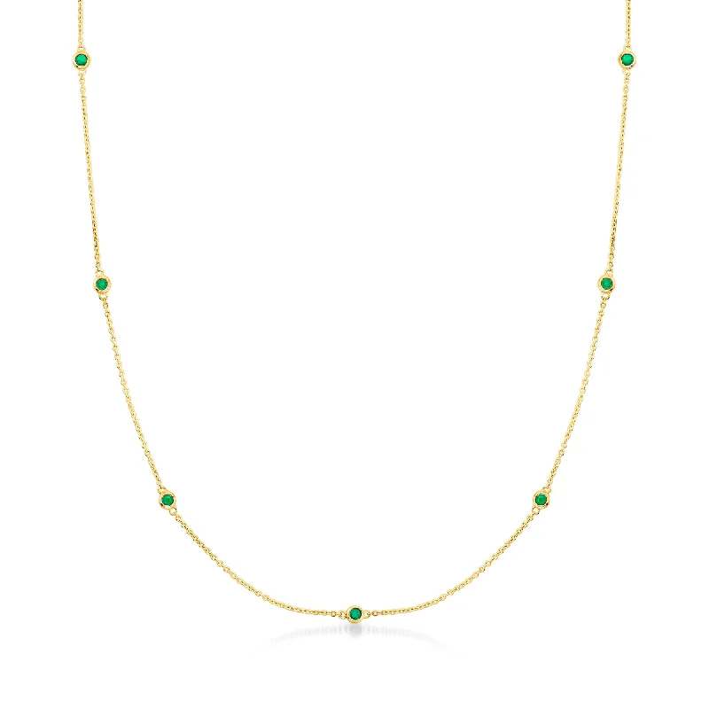 Designer women's necklaces-Ross-Simons Emerald Station Necklace in 14kt Yellow Gold