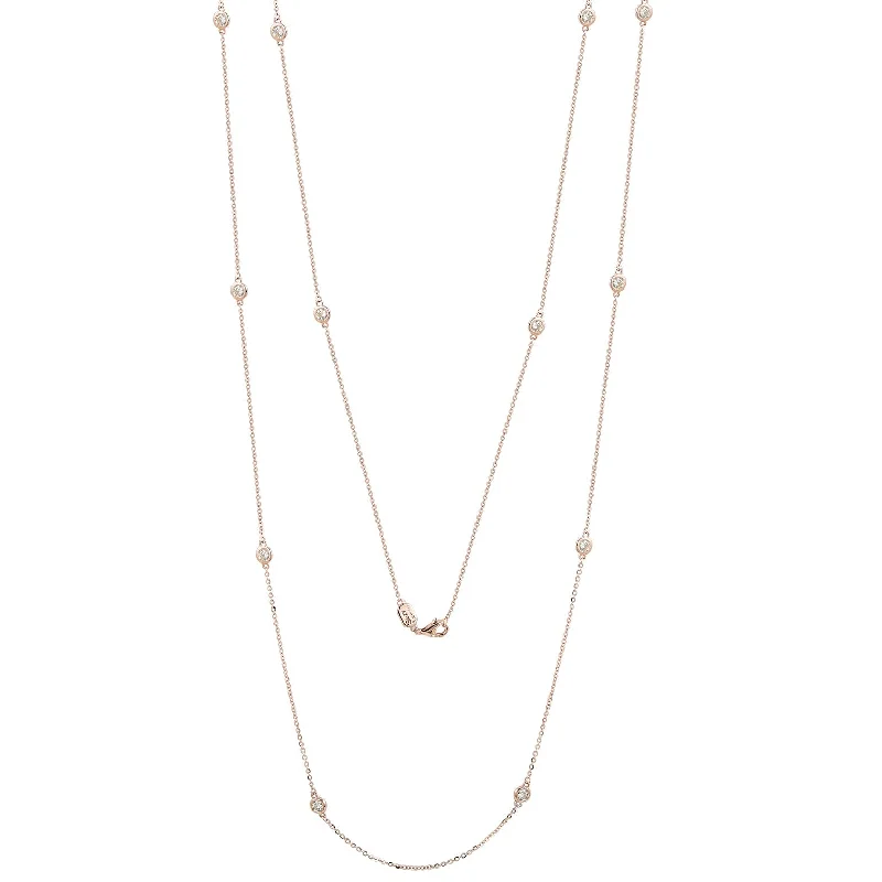 Women's eco-friendly necklaces-Suzy Levian 14k Rose Gold 6/10 CTTW Bezel Diamond Station Necklace (36 inch)