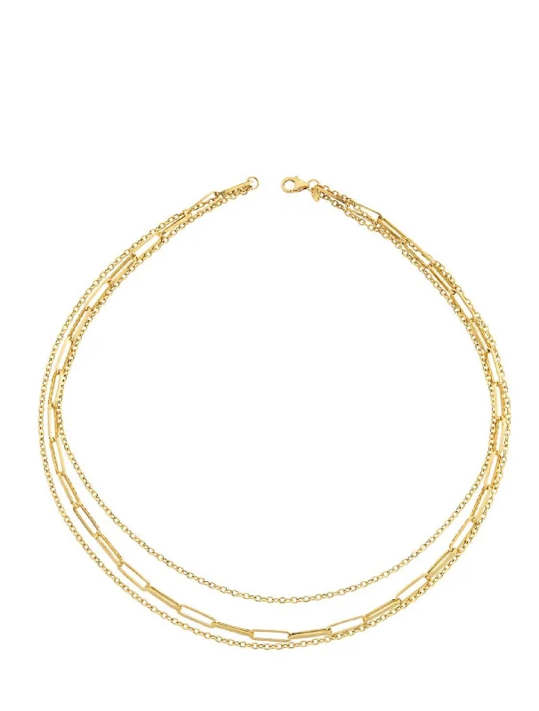 Women's rose gold necklaces-18k Gold Multi Row Layer Necklace