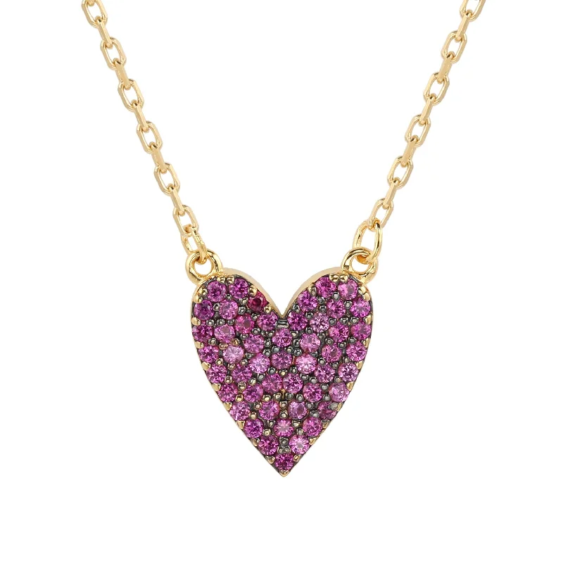 Women's long necklaces-Suzy Levian Red Cubic Zirconia Golden Sterling Silver Heart Necklace