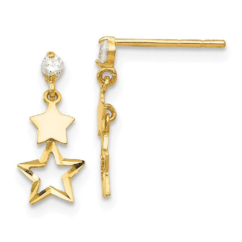 Women's Mother's Day earrings-Madi K Kid's 14k  CZ Polished Star Post Dangle Earrings