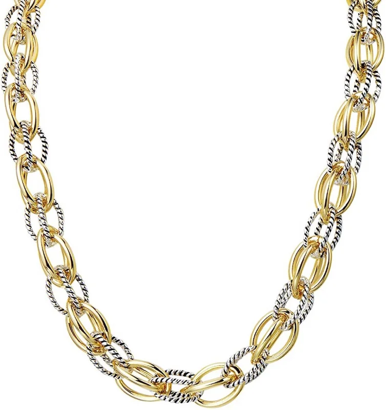 Women's silver-plated necklaces-18k Gold Two Tone Textured Link Necklace