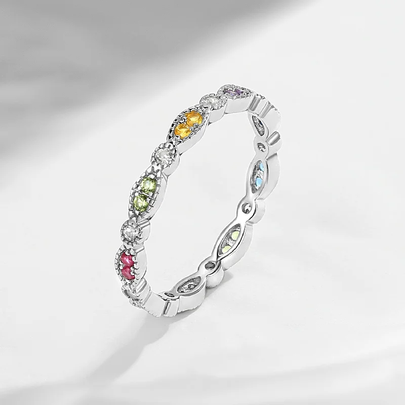 Trendy women's rings-Natural Rainbow Sapphires Full Eternity Vintage Inspired Stacking Ring