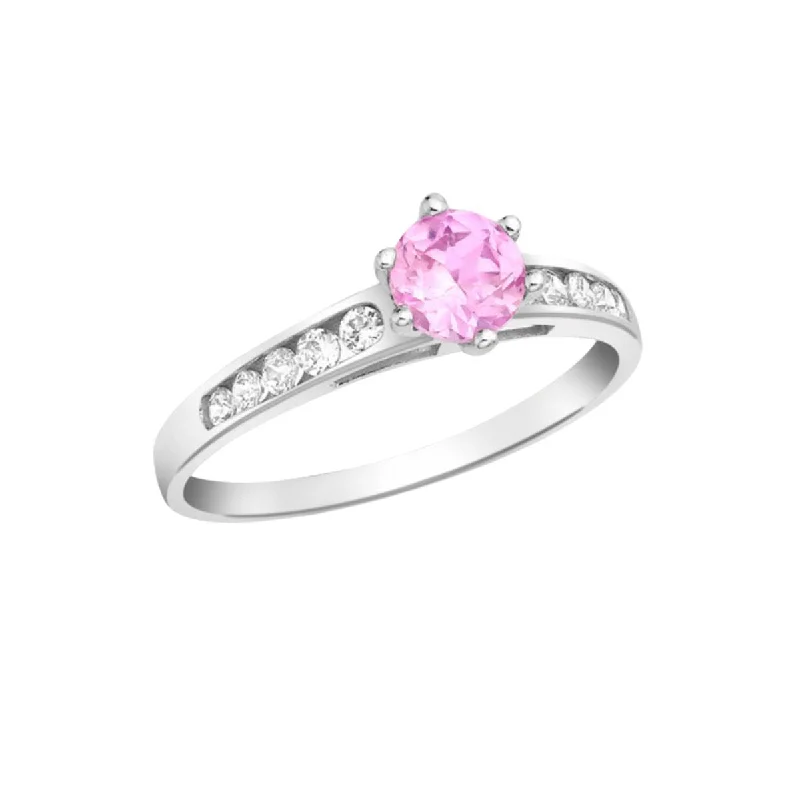 Affordable women's rings-9K White Gold Pink CZ Ring