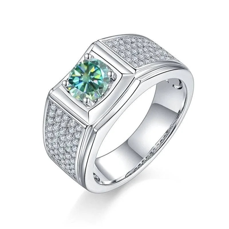 Women's wedding band rings-Iced Out 1ct Green Diamond Men's Ring