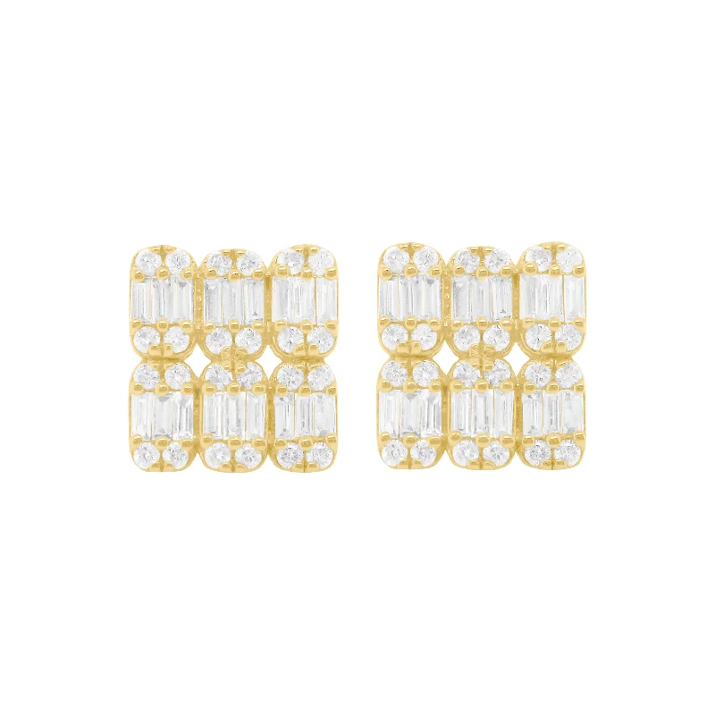 Women's Valentine's Day earrings-14K GOLD DIAMOND BAGUETTE HARLEY STUDS