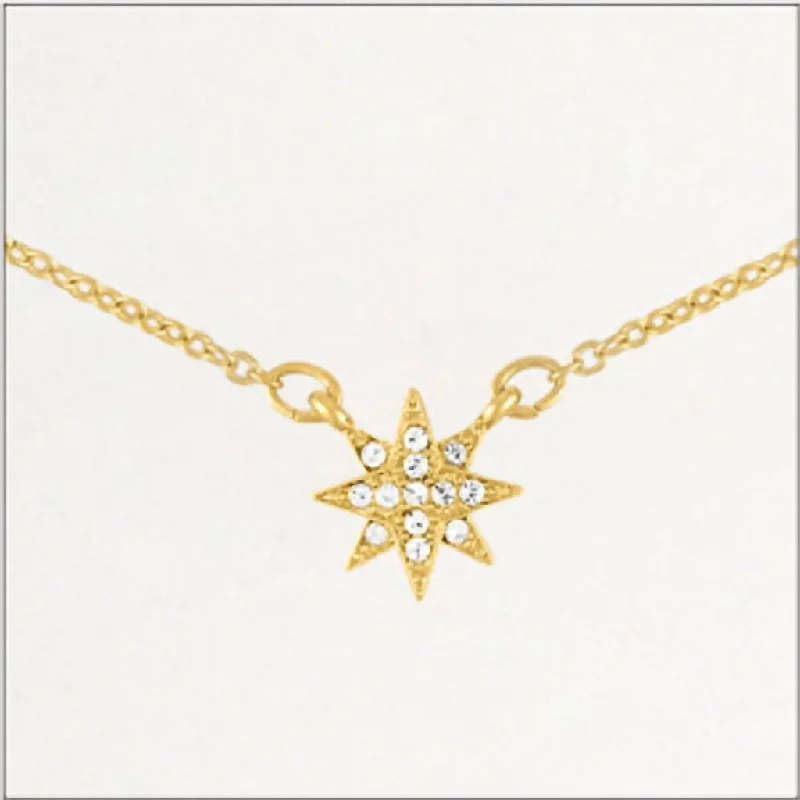 Women's K gold necklaces-Center Court : Gold CZ Starburst Layers Necklace