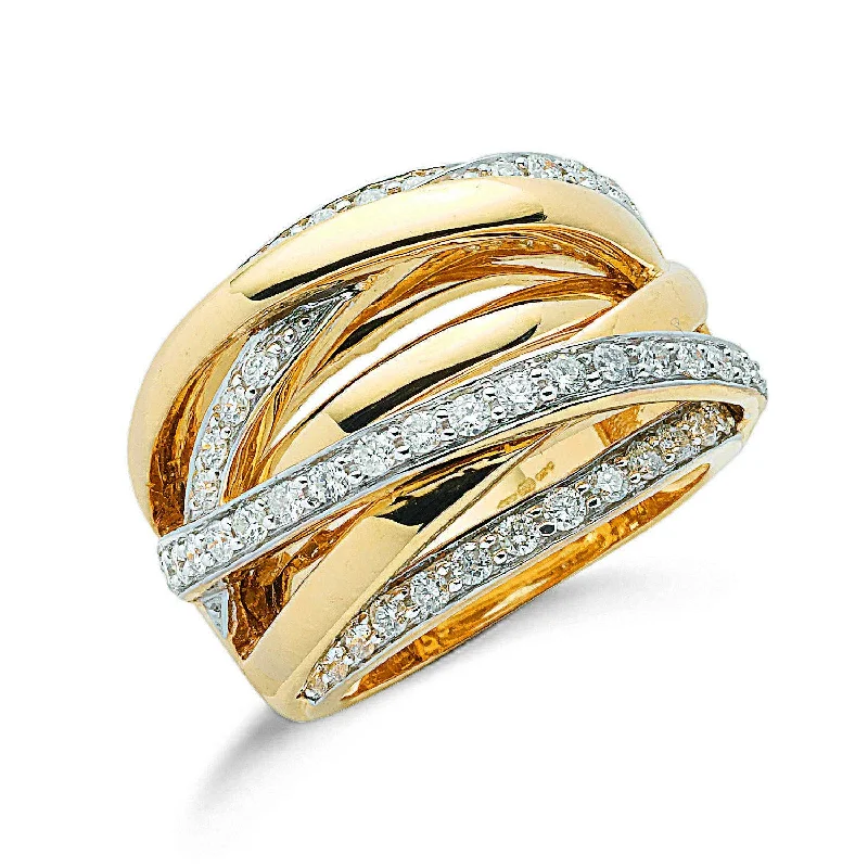 Women's eternity rings-9K Yellow Gold 1.00ct Diamond Crossover Ring