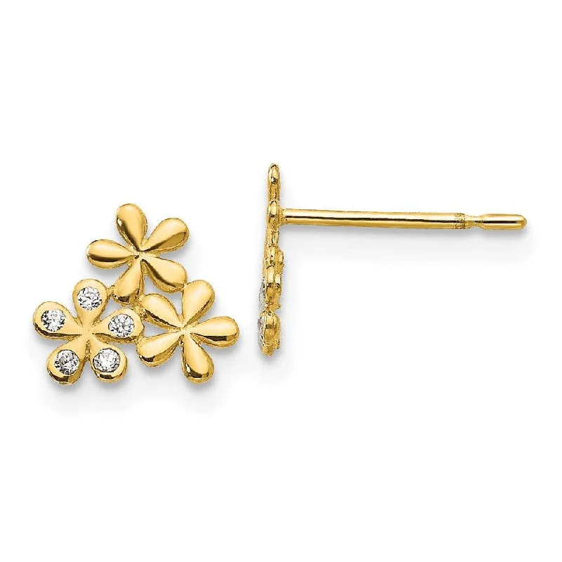 Women's threader earrings-Madi K Kid's 14k  CZ  Flower Post Earrings