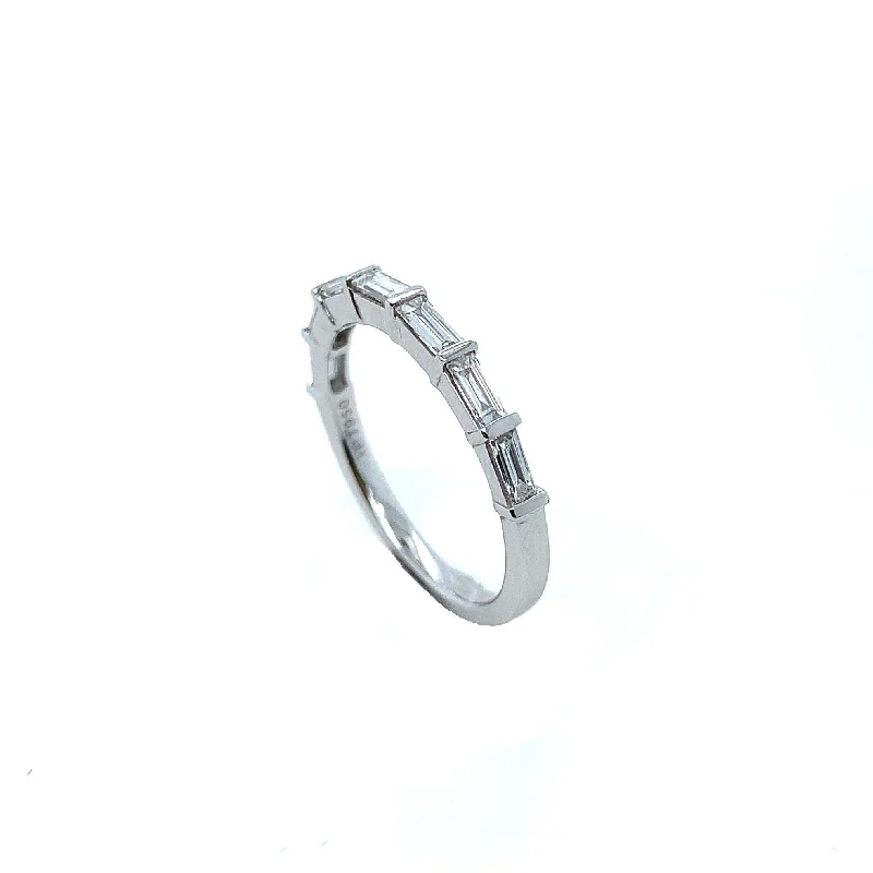 Modern women's rings-Platinum 0.51ct Baguette Diamond Half Set Eternity Ring