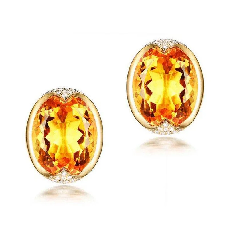 Women's unique rings-Oval Royal Yellow Created Diamond Stud Earring