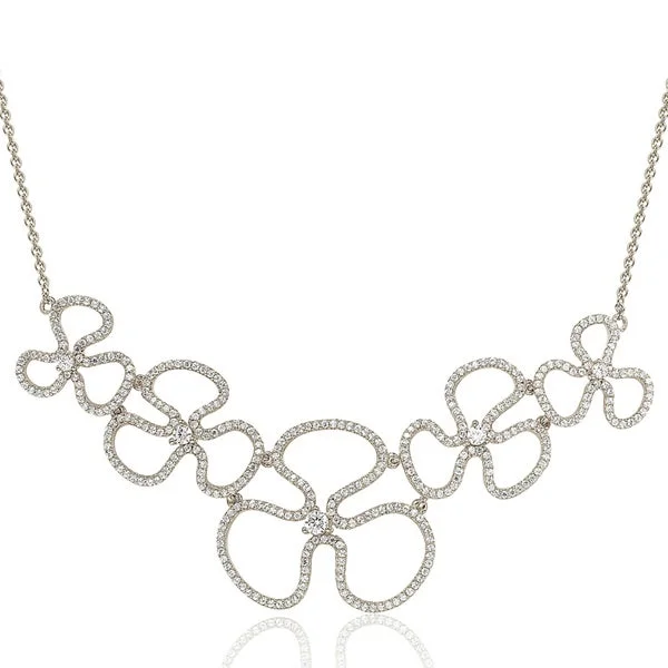 Women's star necklaces-Suzy Levian Sterling Silver Cubic Zirconia Floral Thin Necklace