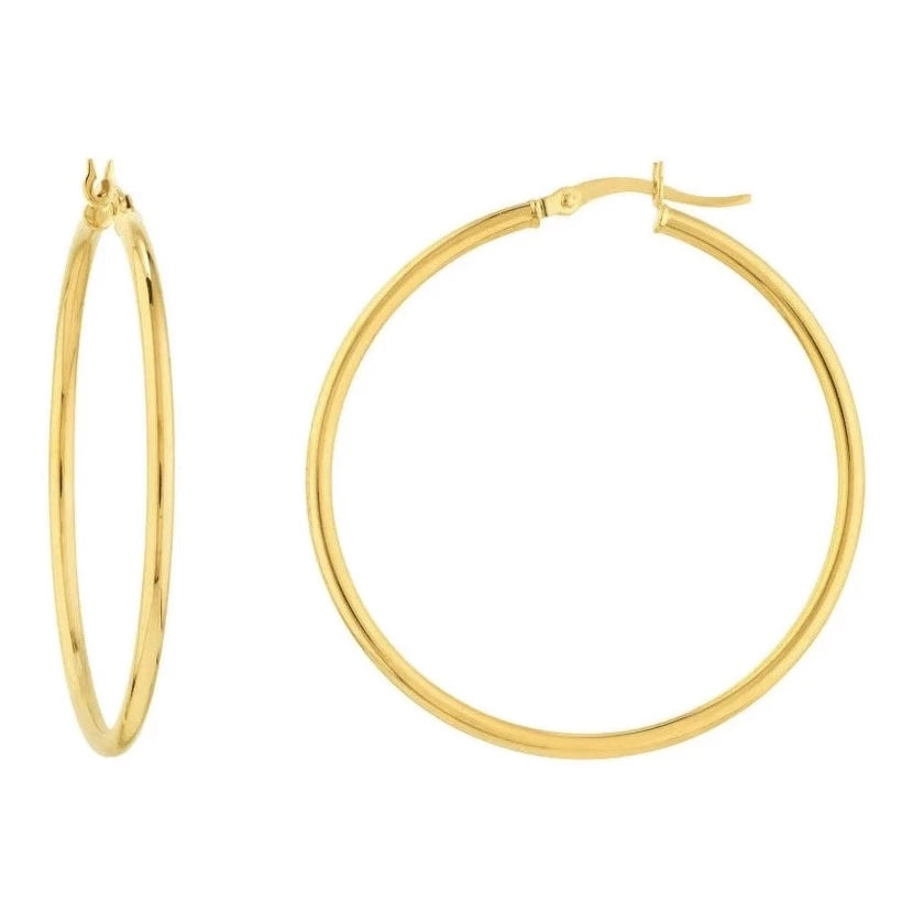 Vintage women's earrings-14K GOLD 2MM 1.5" HOOPS